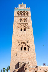 Fototapeta na wymiar Marrakech Tower, the minaret of the Koutoubia Mosque in Marrakech, Morocco, North Africa
