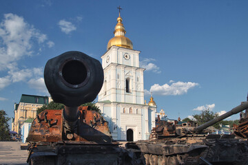 Destroyed russian tank in the center of Kyiv