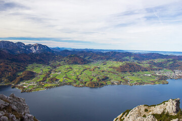 Lake Traunsee and Alps seen from Traunstein, Upper Austria, Austria
