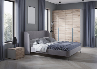 Interior of a cozy bedroom in modern design. 3D rendering.