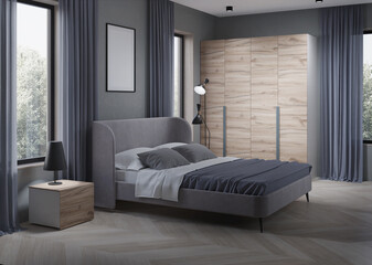 Interior of a cozy bedroom in modern design. 3D rendering. - 541487910