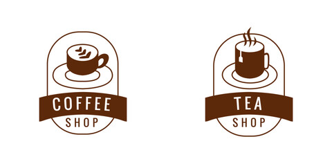 Cup of Coffee and Tea Logo Design Concept Vector Template for Café Shop Brand Business Company