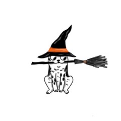 Cute puppy with a pumpkin celebrating Halloween. Cartoon symbol of the Halloween holiday concept. Flat illustration.