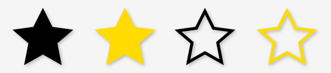 Obraz premium Star icon. Set of star symbols isolated. Golden and Black set of Stars. Star rating. Realistic gold star set vector. Quality shape design. Vector illustration