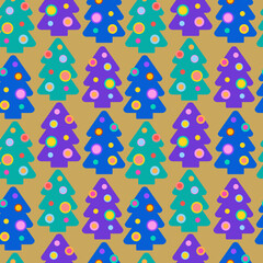 New Year pattern with colourful Christmas tree.