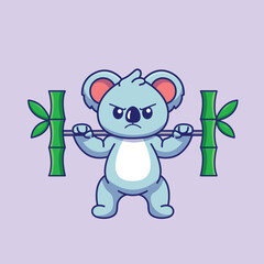 Cute koala Lifting bamboo Barbell Cartoon Vector Icon Illustration Science Sport Icon Concept Isolated Premium Vector. Flat Cartoon Style © Hasan
