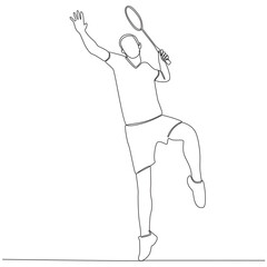 Badminton Player Continuous Line Drawing Vector Line Art