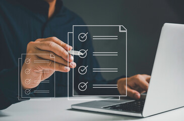 Digital document management, paperless office, signing business contract concept.online business contract Electronic signature