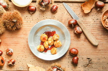 Maronen Esskastanien Kastanien Gericht Wildfrüchte