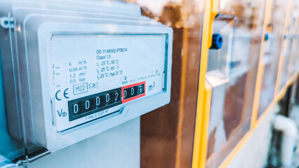 Natural gas meters close up view