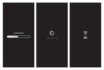 Set of Loading Background. Vertical Black Background. Loading Icon, Isolated on Black Background.