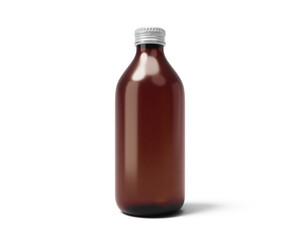 Blank amber glass bottle cold drink screw cap with transparent background. 3D rendering.