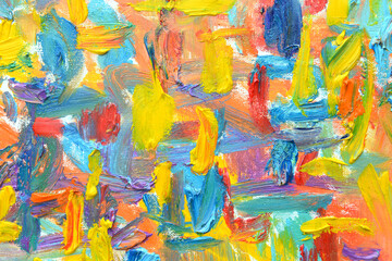 Fototapeta na wymiar Color of lifes. Expressionist mood, texture Brush paint drawn vivid colorful oil on canvas