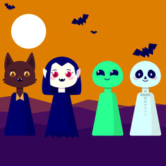Halloween Kids Monsters EUA  and Brazil Celebration Costumer of Alien ET Vampire Saci Perere Werewolf Bat 31 October Horror Cute Chibi Dark colours Ghost Scary trick or treating folklore