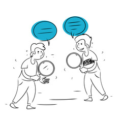 hand drawing doodle holding magnifying glass illustration