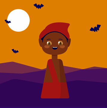 Halloween Kids Monsters EUA  and Brazil Saci Perere  Celebration Costumer of Saci  31 October Horror  Cute  Chibi Dark colors Ghost  Scary  trick or treating  folklore