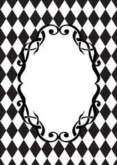 Decorative art nuovo blank frame on Alice in Wonderland style diamond checker pattern A4 vertical format with text place and space
- 541496165