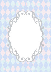 Decorative art nuovo blank frame on Alice in Wonderland style diamond checker pattern A4 vertical format with text place and space

