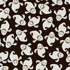 Funny happy ghost vector seamless pattern. Childish spooky boo background for kids. Magic scary spirit. Cartoon vector texture of comic phantom