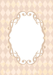 Decorative art nuovo blank frame on Alice in Wonderland style diamond checker pattern A4 vertical format with text place and space
