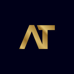 Gold Letter A T Initial Logo Template