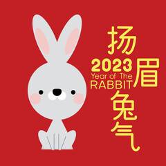 Happy Chinese new year 2023, the year of the rabbit zodiac. Little bunny greeting card, poster, banner, brochure, calendar. Translation text 