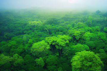Fototapeta na wymiar Aerial view of tropical forest filled with lots of green trees
