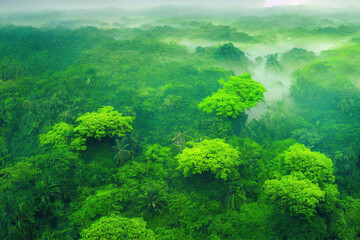 Aerial view of tropical forest filled with lots of green trees