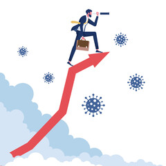 New Normal concept, businessman holding telescope on top of big New Normal text