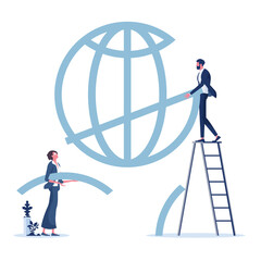 Business team help to build the global sign-Business global economy concept