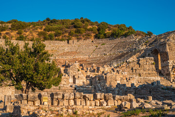 Ephesus Ancient Theatre at sunset. Selcuk, Izmir. Popular touristic area in Turkey