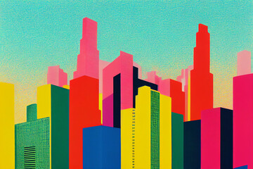 Pop art seoul city colorful  illustration 