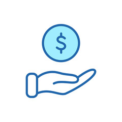 Hand with Dollar Coin line icon. Charity and Donation Concept. Financial Help for Needy. Sponsorship Supporter Linear Icon. Editable Stroke. Vector illustration