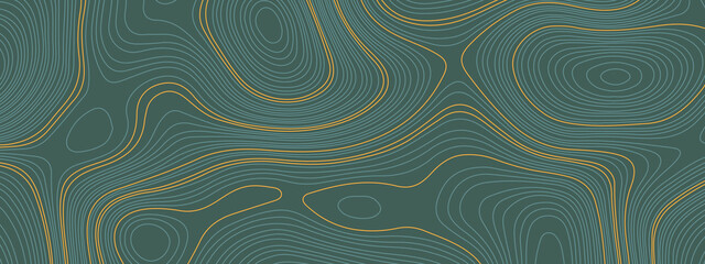 The stylized green and golden abstract topographic map with lines and circles background. Topographic map and place for texture. Topographic gradient linear background with copy space.  © Ahmad Araf