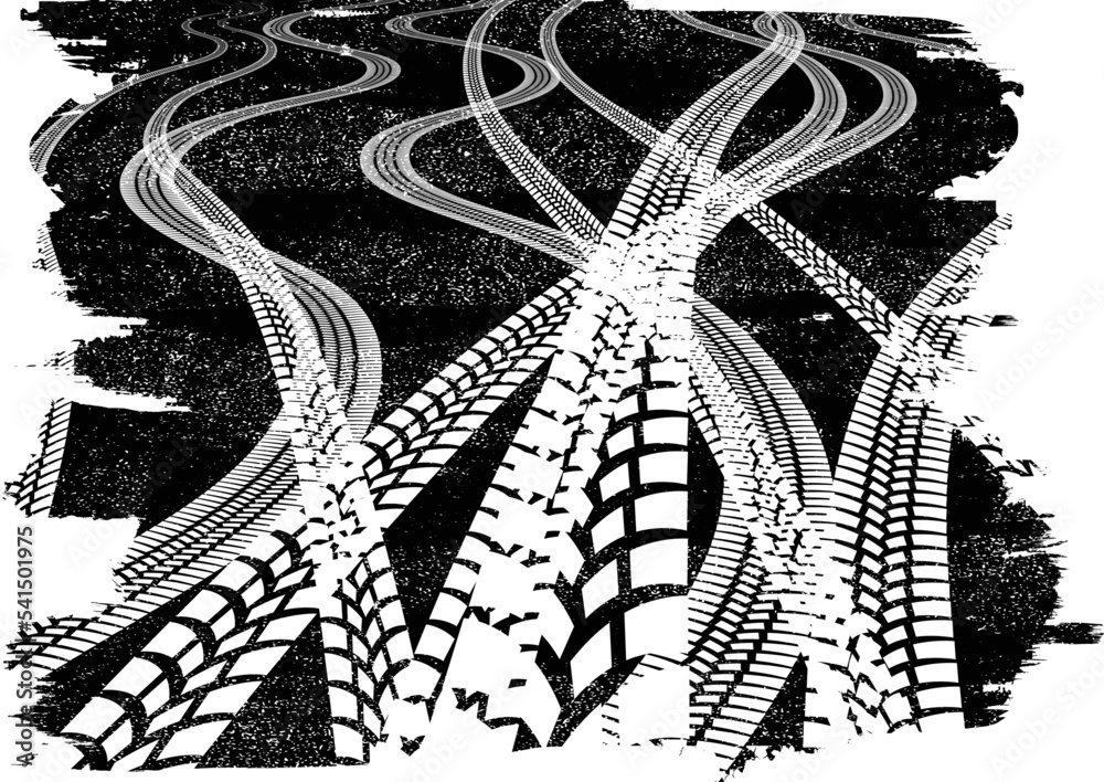 Poster vector print textured tyre track banner. design element . car tread silhouette . tyre print .mud spl