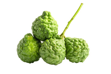 Fototapeta premium Fresh bergamot or kaffir lime isolate on white background with clipping path, vegetable herb for cook and health.