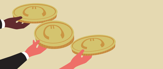 Euro coin in hands of businessman, flat vector stock illustration insulated as copy space template for design