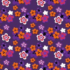 Seamless vector pattern with abstract violets. Floral texture