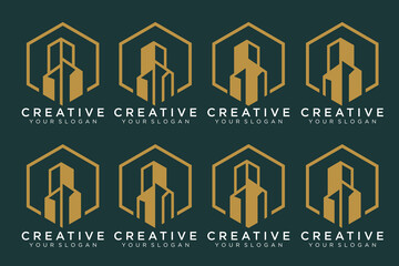 Fototapeta premium Real estate logo with hexagonal shape