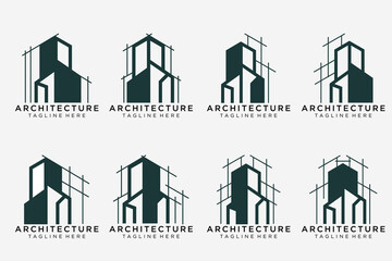 Set logo architecture with line concept logo design inspiration. Vector construction