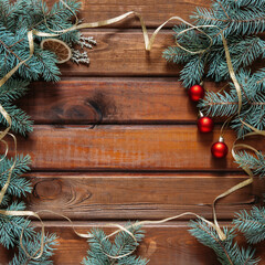 Fototapeta na wymiar new year background, christmas decoration on wooden background 