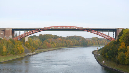 Railway bridge over the shipping channel in Germany