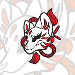 japanese fox mask vector, japanese mask	
