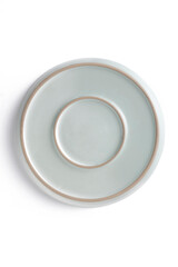 back side of empty ceramic plate isolated on white background, top view