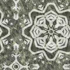 Mosaic geometric green seamless texture pattern. Trendy kaleidoscope woven design for printed fabric. Rough abstract textile design. 