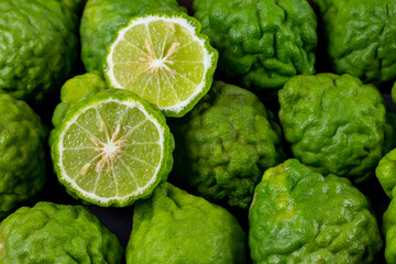 Pile of fresh bergamot fruit. Bergamot is ingredient in asean food and is herb for body care.