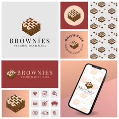 cute simple cake logo with seamless pattern and mockup