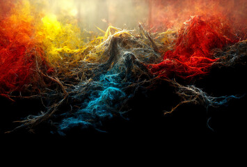 Colorful dark background texture, wavy silky black, red and other shades of colors beautiful, hot and flowing design
