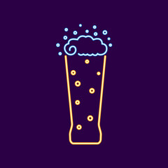 Isolated neon beer glass with foam Oktoberfest Vector