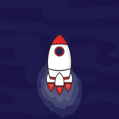 Flying Rocket in space with cartoon design for children background design